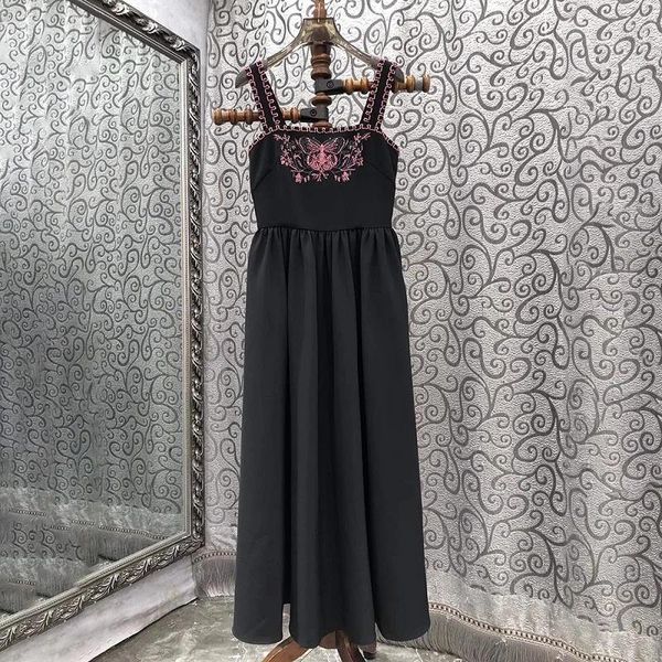 Vestidos casuais top qualidade 2024 primavera vestido senhoras espaguete cinta borboleta beading deco elegante festa longa preto maxi ocasiões