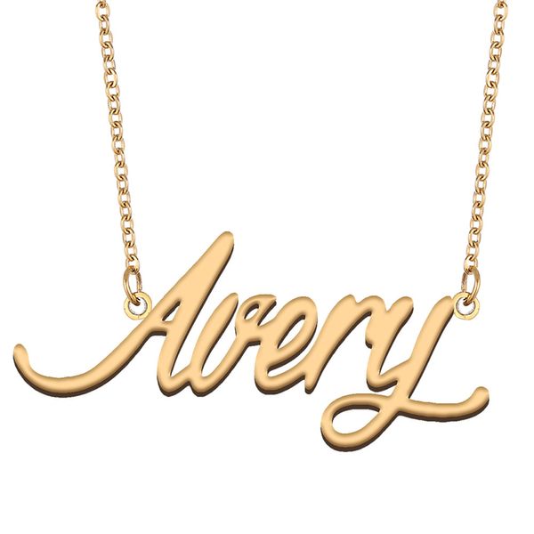 Colar com nome para meninas Avery personalizado pingente de placa de identificação para mulheres presente de aniversário crianças melhores amigos joias banhado a ouro 18k aço inoxidável