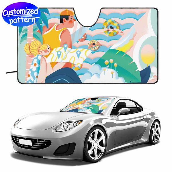 Sombra de pára-brisa de carro personalizada padrão HD Proteção UV portátil leve Desempenho de isolamento térmico durável Pano Oxford + espuma + folha de alumínio 228g multicolorido