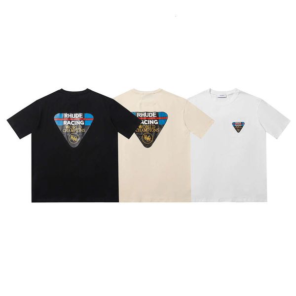 Bonito e moderno RHUDE Race Patch comemorativo casual masculino e feminino solto em torno do pescoço verão manga curta camiseta para casais