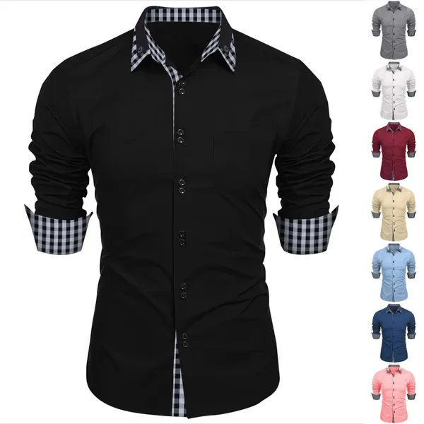 Camiseta masculina casual primavera e outono lapela botões camisa de manga comprida tops grandes altos macacão de natal homens