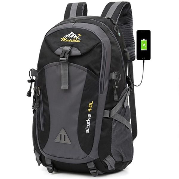 40L Impermeabile ricarica USB Arrampicata Unisex uomo da viaggio uomo Zaino da uomo Sport all'aria aperta Campeggio Trekking Zaino Borsa da scuola Pack 20215s