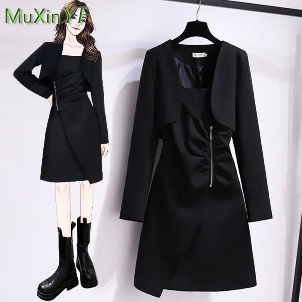 Anzüge Herbst Neue Mode Anzug Mantel Band Rock Zwei Stück Frauen S Koreanische Elegante Kurze Blazer Kleid Passenden Set Weiblichen kleidung