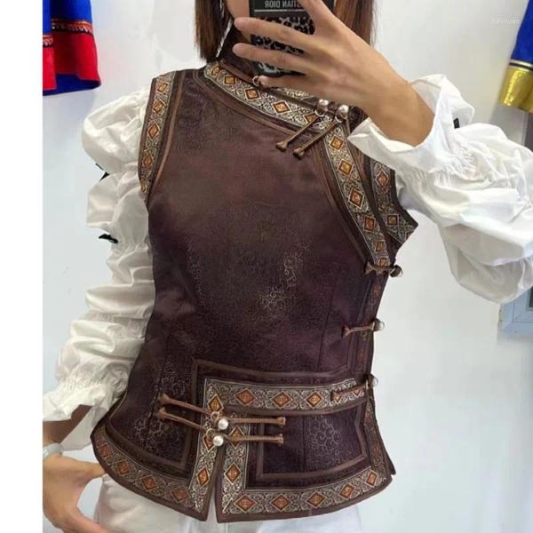 Abbigliamento etnico Gilet mongolo Doppio strato Fodera a fascia spessa Gilet Giacca Dolcevita Uomini e donne Lo stesso stile può essere personalizzato