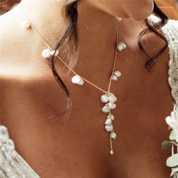 Ciondoli Collana di perle barocche naturali Regalo da damigella d'onore 14K Gold Filled Y Choker Gioielli Collier Femme Collares Wedding