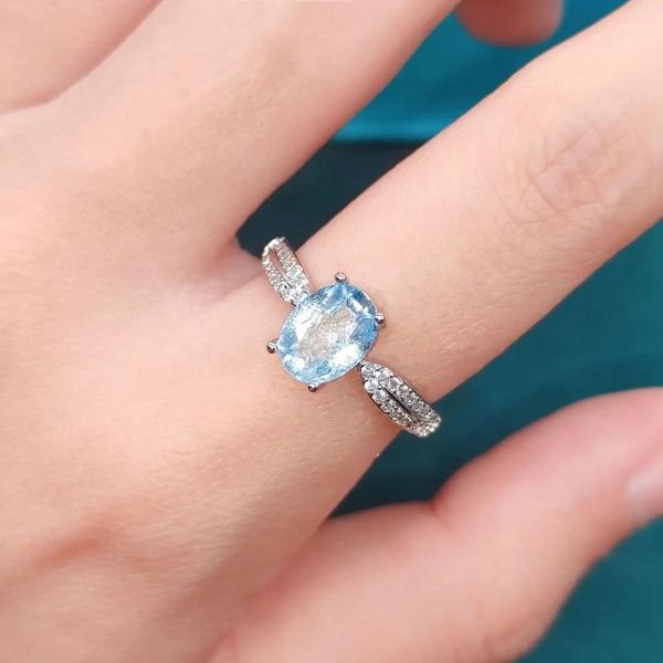 Küme halkaları diwenfu orijinal 925 STERLING Gümüş Mavi Safir Açık Yüzük Kadınlar için Anillos de Mücevher Topaz Taş Anel