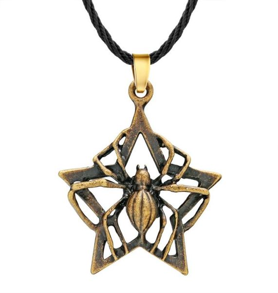 Huilin jóias punk animal inseto aranha colar antigo bronze rock estrela pingente colar viking legal masculino jóias presente charme9672056