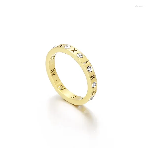 Cluster Ringe Einfache Mini Römische Ziffern Zirkon Frauen Gold Farbe Edelstahl Eheringe Für Koreanische Modeschmuck