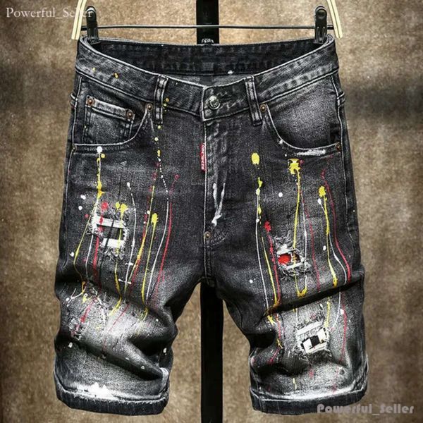 Mens Shorts Jeans Designer Jean Curto Moda Casual Slim Rasgado Pintura Zipper Patch D Carta Bordado Denim Shorts para Homens Street Punk Azul 6010