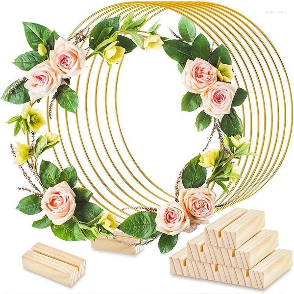 Dekorative Blumen Metall Kreis Reifen für DIY Kranz Weihnachtsgirlande Runde Ringe mit Holzsockel Hochzeit Party Tischdekoration