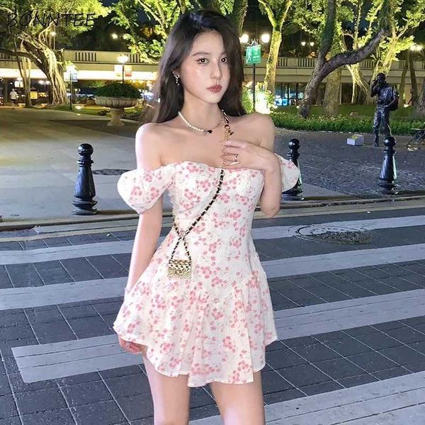 Urban Sexy Dresses Kleider Damen Mini Sexy Mädchen Weiche Puffärmel Clubwear Weiblich Einfach Sommer Schöner Druck Ulzzang Street Style Urlaub Chic Kpop 240223