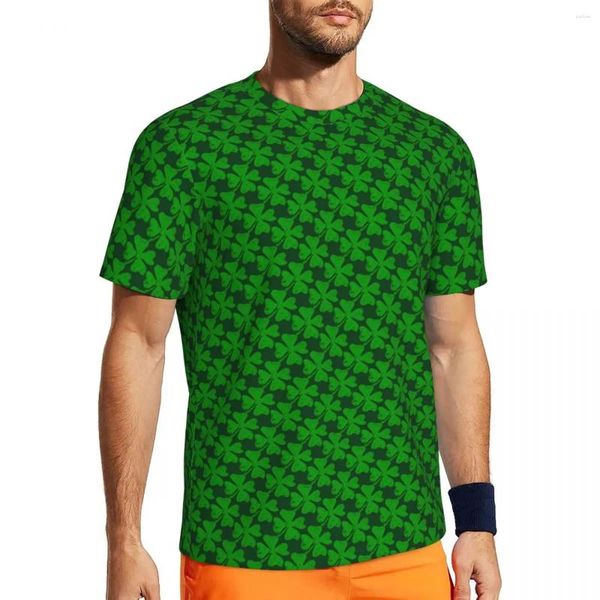 Erkek Tişörtleri Shamrock Baskı Koşu Gömlek 4 Yaprak Yoncalar Harajuku Çift Y2K Temel Tshirt Plajı Kısa Kollu Grafik Üst Tees