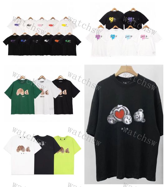 Palm/Angel T-shirt Luxo masculino Teddy Bear Manga curta algodão oversized solto T-shirt Designer Spray PA carta manga curta homens e mulheres