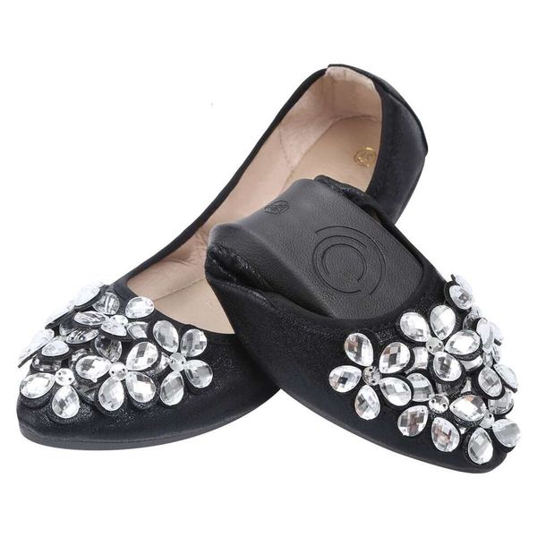 Flats Rhinestone Kunwfnix Kadın Düğün Balinin Balerin Katlanabilir Işık Konforu Yassı Ayakkabılarda 770