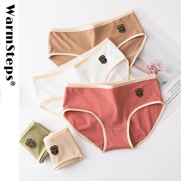 Calcinha feminina warmsteps algodão briefs mulher roupa interior sólido conforto beathable cuecas jovens grils cintura média íntima