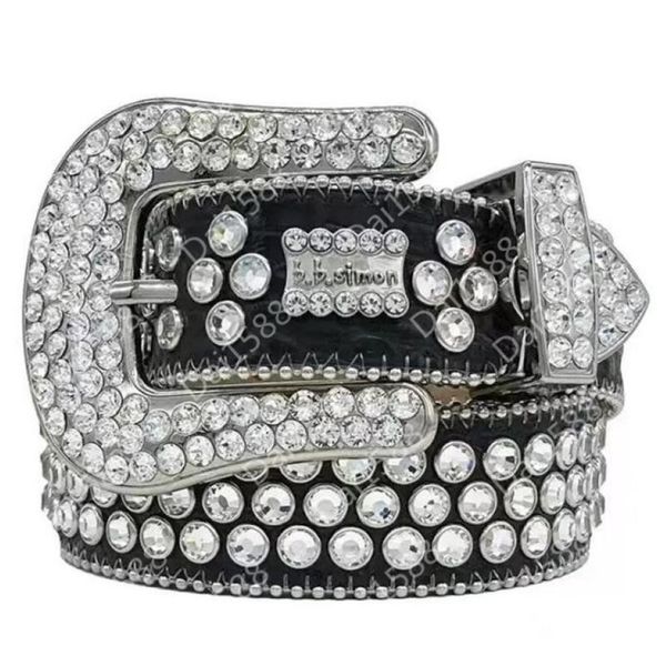 Cintura Bb firmata Simon Cinture per uomo Donna Cintura con diamanti lucidi Nero su nero Blu Bianco multicolore con strass scintillanti come regalo232D