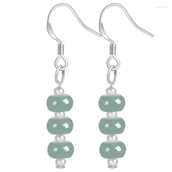 Ohrhänger aus 925er Silber, natürlicher burmesischer Smaragd, Jade, Abakusperlen, Charm-Schmuck, Modeaccessoires, handgeschnitzte Amulett-Geschenke für Frauen