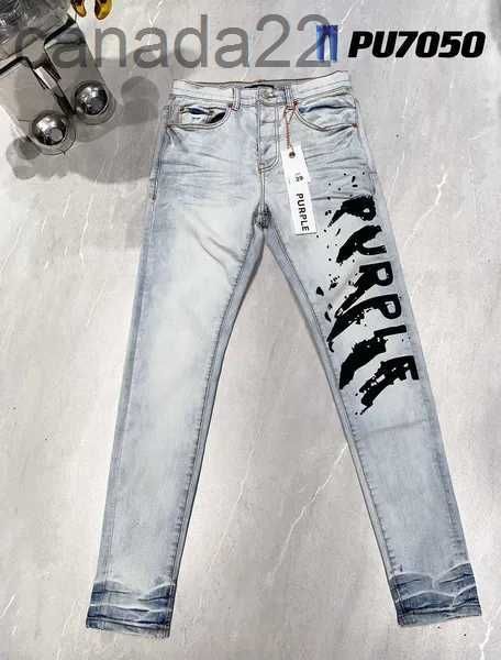 Jeans viola Marchio di moda da uomo Stampa di lettere Slim Luxury High Street Men Wear Designer Stacked Plus Size sulla R57R