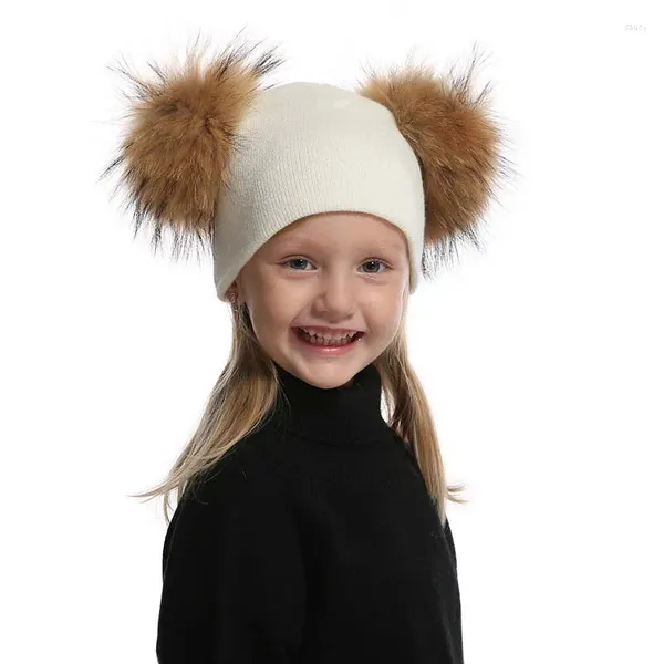 Berretti Doppi pompon Berretti Cute Girls Boy Baby Cappello invernale per bambini Mamma Berretto caldo lavorato a maglia Ragazzi Casual Bianco Nero Berretto