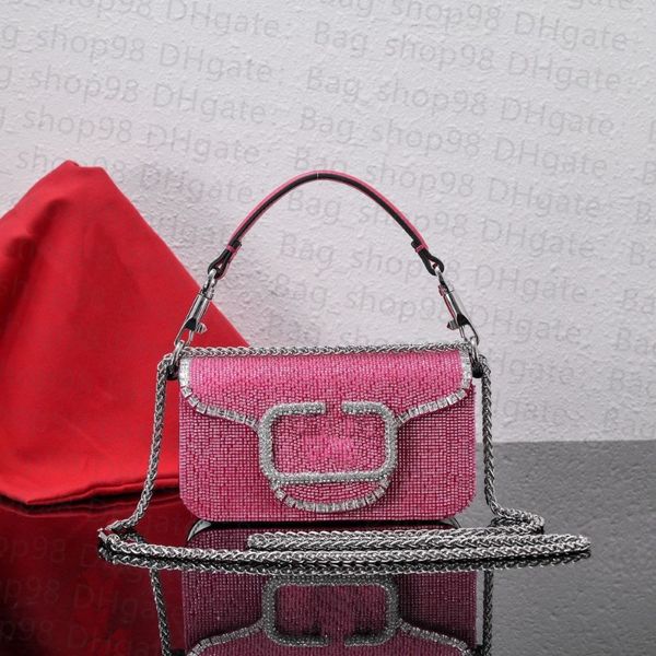 7A Top Mini LOCO Cristal Bolsa de Ombro com Logotipo de Diamante Bolsa em Forma de V Fivela Flap Bolsa Feminina Interior Pele de Carneiro Design Original 320C