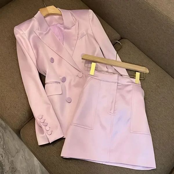 Temperamento estilo deusa saias avançadas terno duplo breasted blazer aline curto meia saia duas peças conjunto para mulher outono 240219