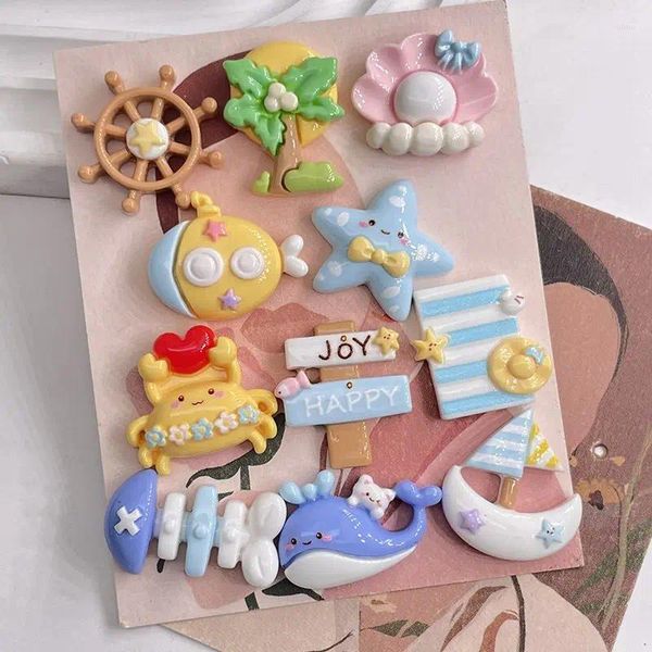 Charms 10 Stück Kawaii Cartoon Ocean Beach Serie Harz mit flacher Rückseite Haarspange DIY Schlüsselanhänger Armband Anhänger Schmuck Dekoration Zubehör