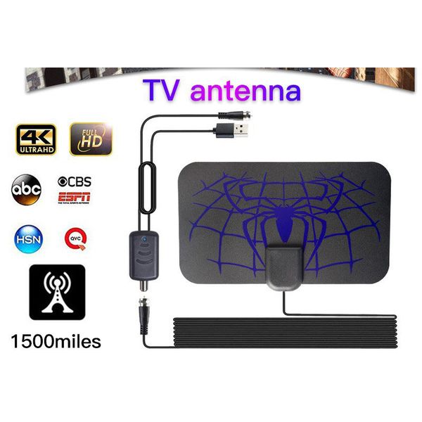 1500 milhas aranha hd antena de tv digital interior DVB-T2 1080p hdtv amplificador de sinal amplificado receptor 4k antena de tv interior iptv