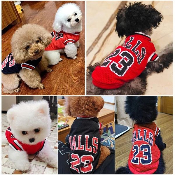 Abbigliamento per cani Gilet da basket Abbigliamento per animali Cani Lettera Abbigliamento traspirante Stampa Costume sottile Primavera Estate Carino Bichon Accessori rossi