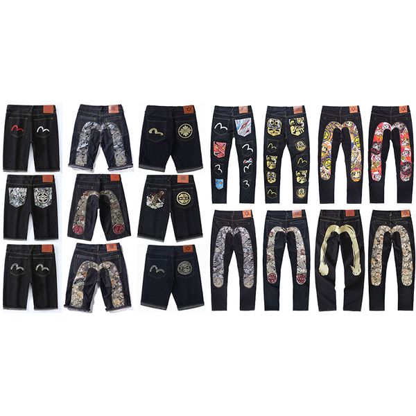 Дизайнерские мужские джинсы M-образная вышивка, прямая трубка, широкие брюки, короткие уличные повседневные джинсы EV с длинными краями, мужская уличная одежда в стиле хип-хоп