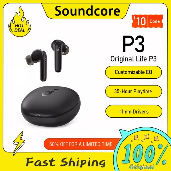 Fones de ouvido originais soundcore life p3 sem fio bluetooth fones de ouvido esportivos tws cancelamento de ruído ativo para iphone 14 pro