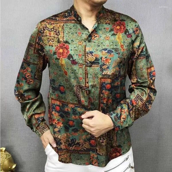 Jaquetas masculinas primavera outono floral impressão jaqueta homem moda em torno do pescoço manga longa botão cardigan estilo chinês all-match y2k outwear