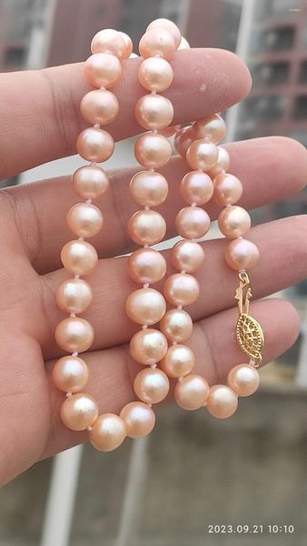 Ciondoli Collana di perle rosa Akoya naturali circolari di dimensioni personalizzate da 10-9 mm da 18