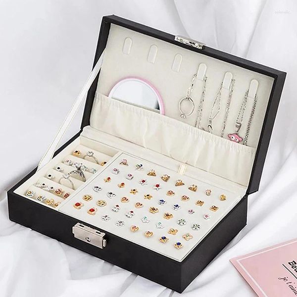 Schmuckbeutel Box PU Leder Schmuck Aufbewahrung Ohrring Boxen Verpackung Vitrine Organizer für Zuhause Mädchen Geschenk