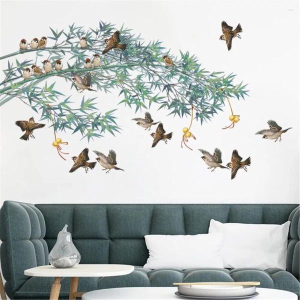 Adesivos de Parede Estilo Chinês Sparrow Tree Adesivo Pássaro Flor Decoração de Casa Papel de Parede Sala de estar Quarto DIY