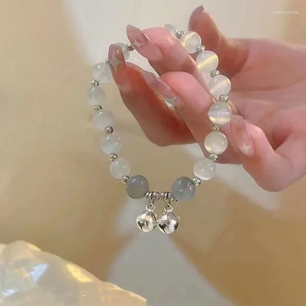 Charme pulseiras moda moonstone cristal contas pulseira para mulheres menina sorte sinos artesanal corda elástica pulseira jóias presente