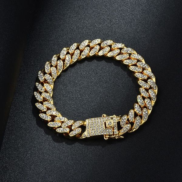 13 mm 6 7 8 9 10 Zoll HipHop Gold Silber Roségold Simuliertes Iced Out Miami Cuban Link Chain Armband210Z
