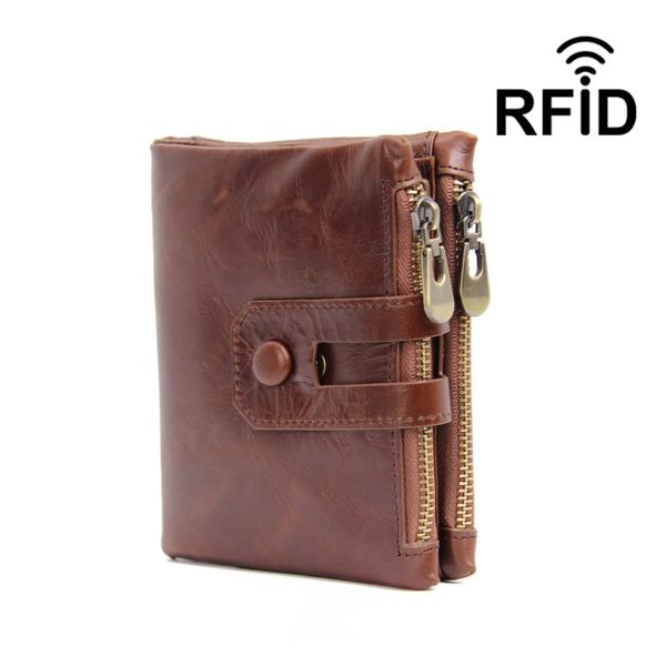 Carteira masculina RFID com bloqueio de carteira de couro genuíno vintage com bolso com zíper para homens226H