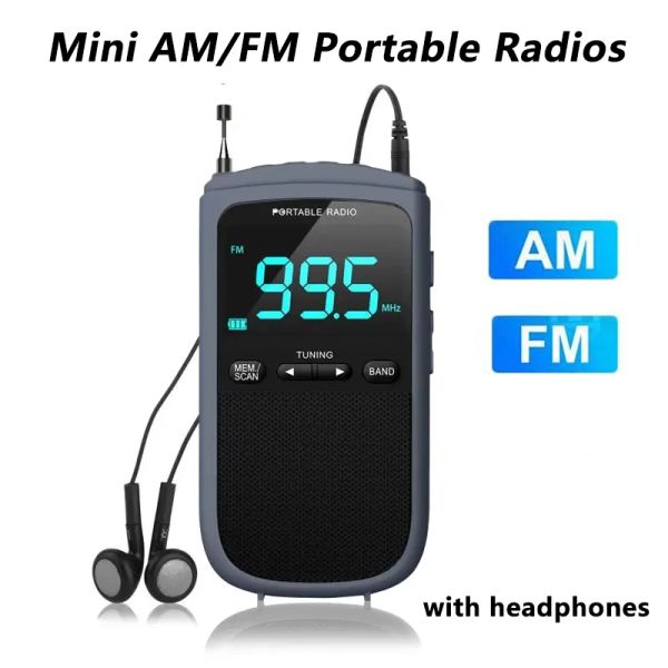 Radio Mini AM/FM Ricevitore portatile Ricevitore tascabile Stereo Altoparlante Radio ricaricabile con sveglia per la trasmissione meteo all'aperto