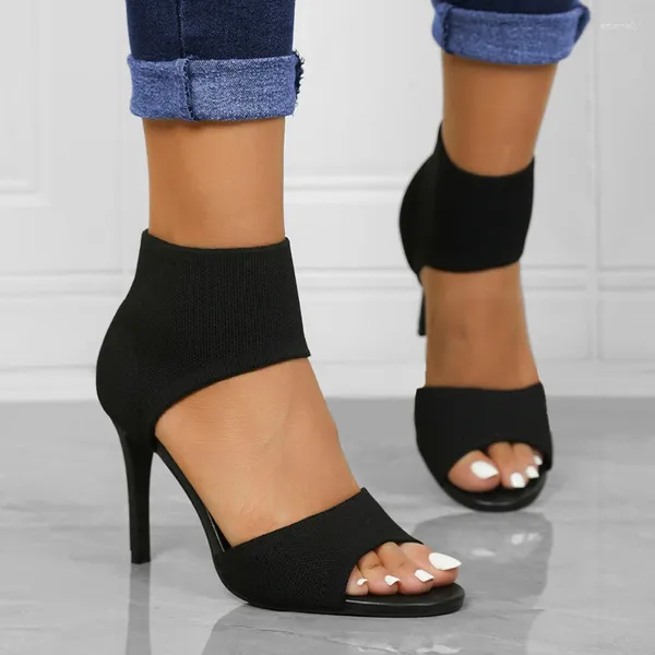 Sandali moda tessuto donna sexy testa quadrata tacco alto décolleté aperte comode scarpe da ballo per feste