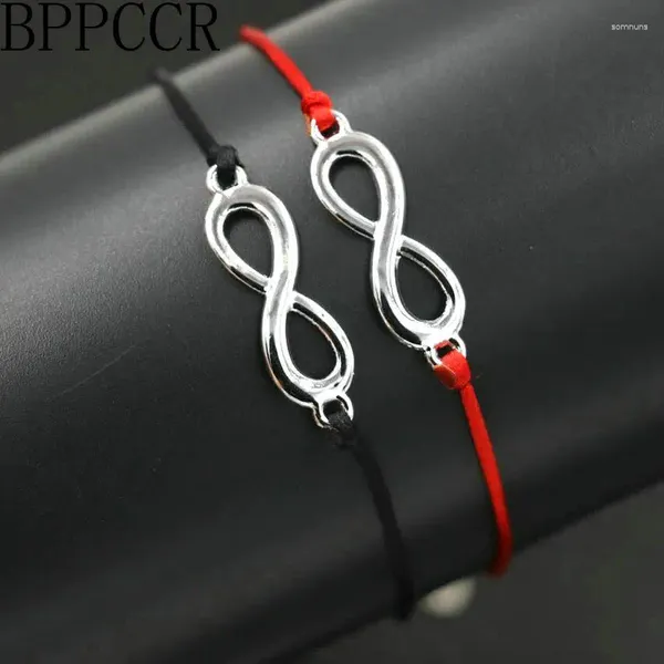 Charme Pulseiras BPPCCR 2 pçs/set Digital 8 Infinito Trança Bileklik Preto Vermelho Corda Fina Corda Fio Mulheres Amantes Pulseira Masculina