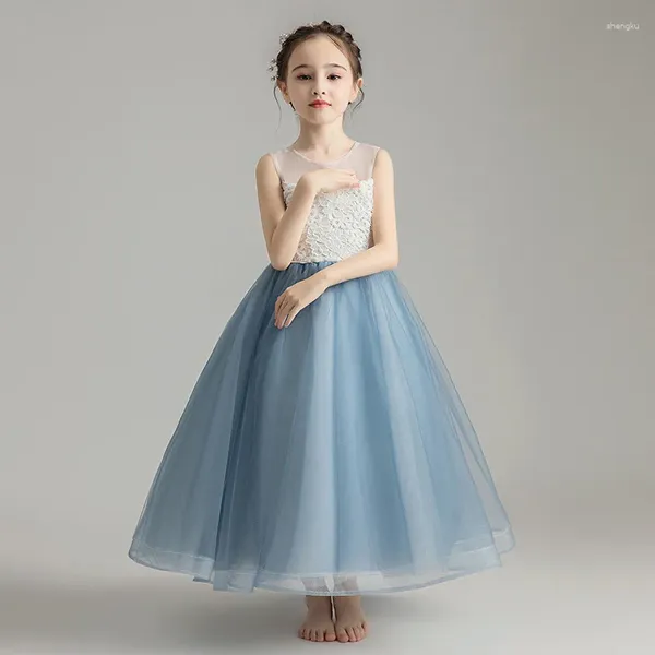 Abiti da ragazza Bambine Abito da sera elegante Pizzo Lungo Prom Fiore Damigella d'onore Bambino Tulle Occasioni speciali Comunione