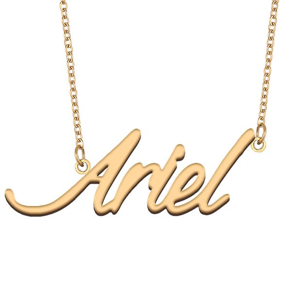 Ariel nome colar ouro para mulheres placa de identificação personalizada presentes namorada crianças melhores amigos jóias 18k banhado a ouro aço inoxidável