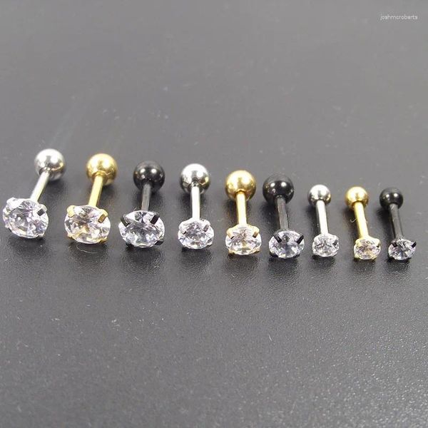 Brincos de garanhão 2 peças de aço inoxidável unissex mulheres homens redondos cristal zircão orelha studs 4 pinos tragus cartilagem piercing moda jóias