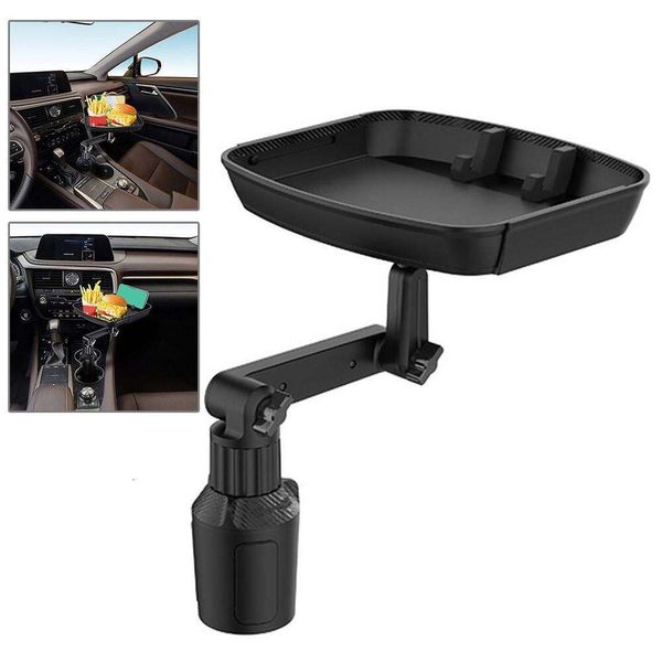 Novo suporte universal para copos de carro, bandeja com suporte de copo duplo ajustável, bandeja de refeição, mesa de carro portátil, organizada, comida e bebida u4e3