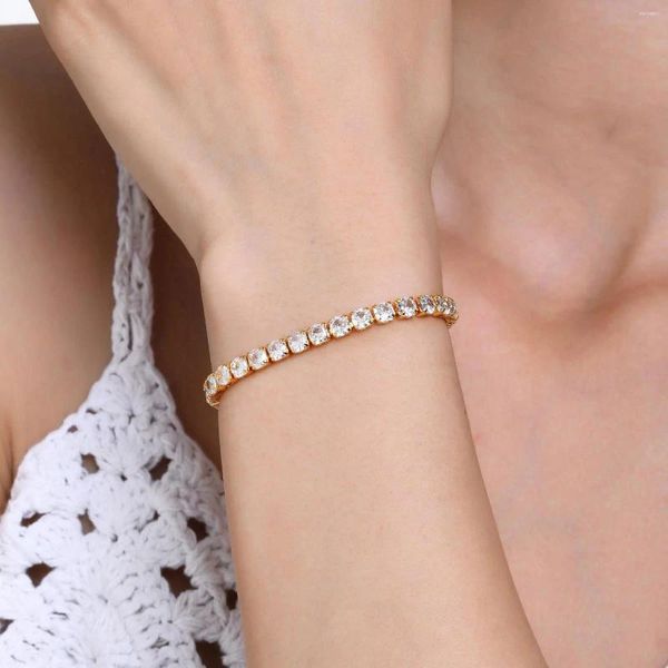 Link Armbänder Vnox Tennis Kette für Frauen Bling Kubikzircon Kristall Gold Farbe Hochzeit Geburtstag Party Freunde Geschenk Schmuck