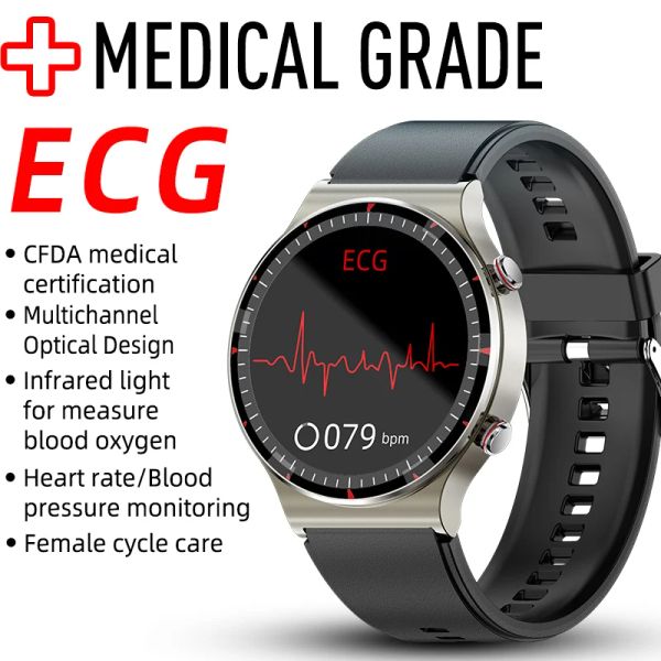 Relógios de grau médico ecg relógio inteligente g08 masculino cfda/fda pressão arterial freqüência cardíaca relógios fitness rastreador smartwatch para huawei xiaomi