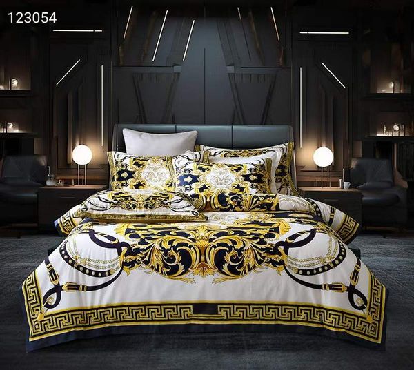 TOP QUAILTY 100s 5pcsGOLD Weißgold Queen King Designer-Bettwäsche-Sets 100 Baumwolle gewebt im europäischen Stil Bettbezug Kissenbezüge Bettlaken Bettdecke Bettbezüge Set