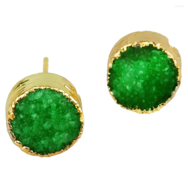 Orecchini a bottone TUMBEELLUWA titanio verde placcato quarzo naturale gioielli tono oro cristallo Druzy per le donne