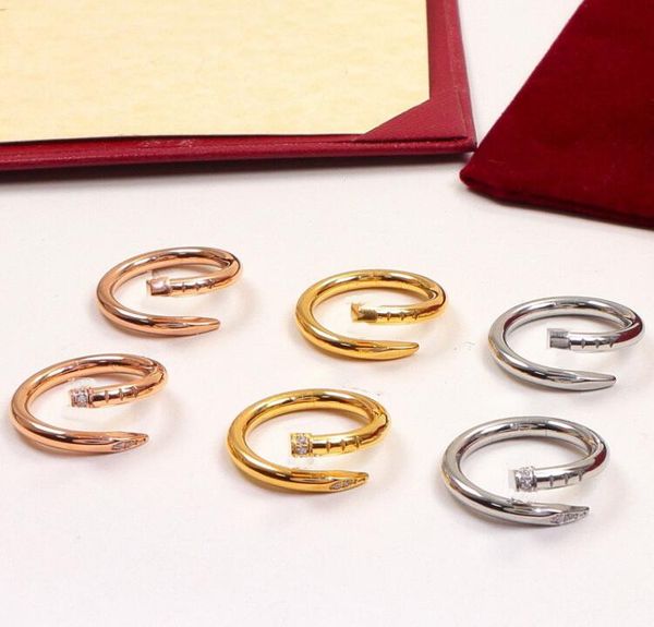 Liebesringe für Damen und Herren, Bandring, Schmuck, Titanstahl, einzelner Nagel, Paar, europäisch, amerikanisch, Hiphop, Straße, lässig, Paar, klassisch, Gold, Silber, Rose, optionale Größe 6–12