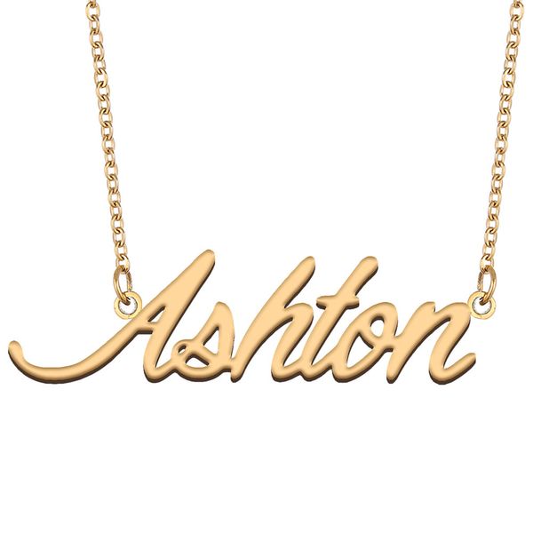 Collana con ciondolo con nome in acciaio inossidabile Ashton per donne, regali per fidanzate, targhetta personalizzata per bambini, migliori amici, gioielli placcati in oro 18k